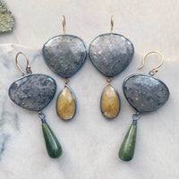 Black Sunstone and Jade Earrings